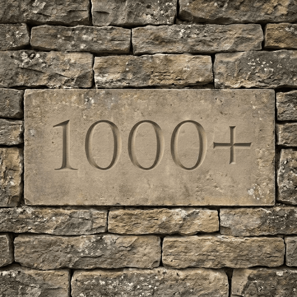 1,000+ — Tons of Stone Placed, carved into a drystone wall